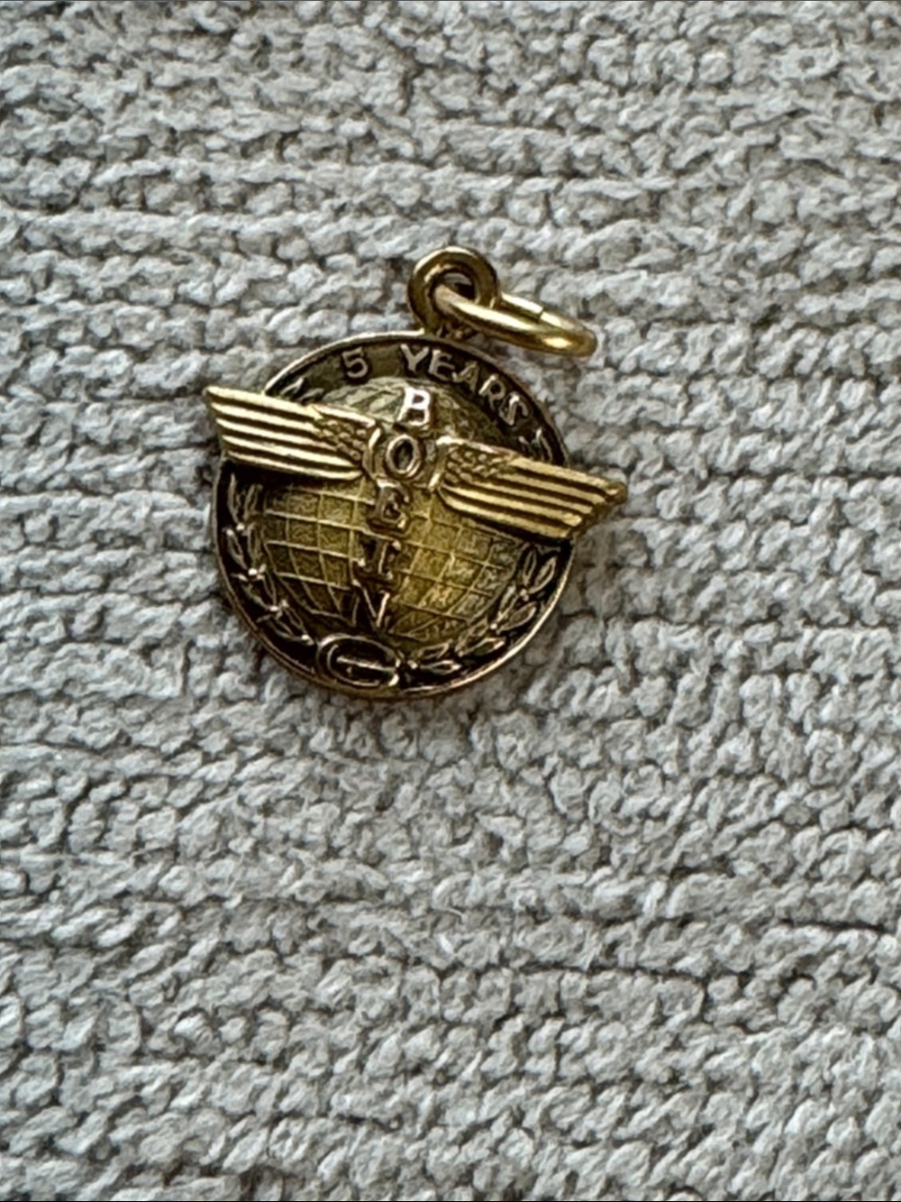 Gold-Tone '5 Years' Rotary Globe Wing Charm Pendant